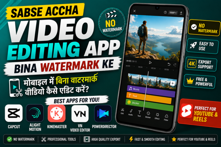 Sabse Accha Video Editing App Bina Watermark Ke: मोबाइल में बिना वाटरमार्क वीडियो कैसे एडिट करें, यूट्यूब और रील्स के लिए बेस्ट ऐप्स