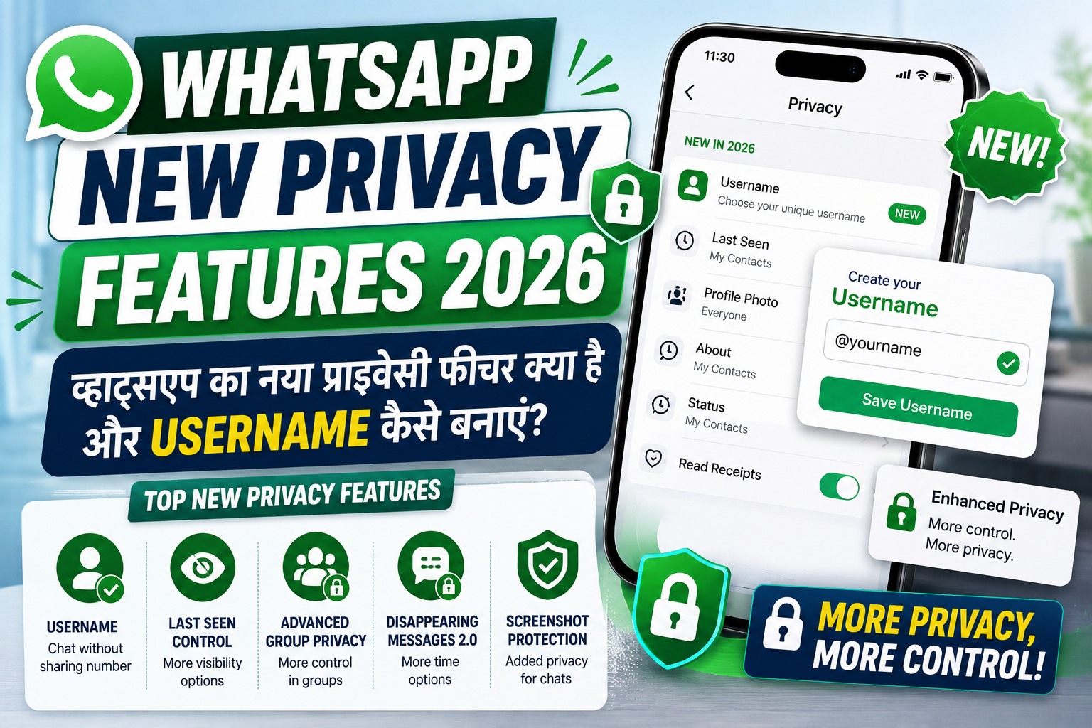 WhatsApp New Privacy Features 2026: व्हाट्सएप का नया प्राइवेसी फीचर क्या है और यूजरनेम कैसे बनाएं?