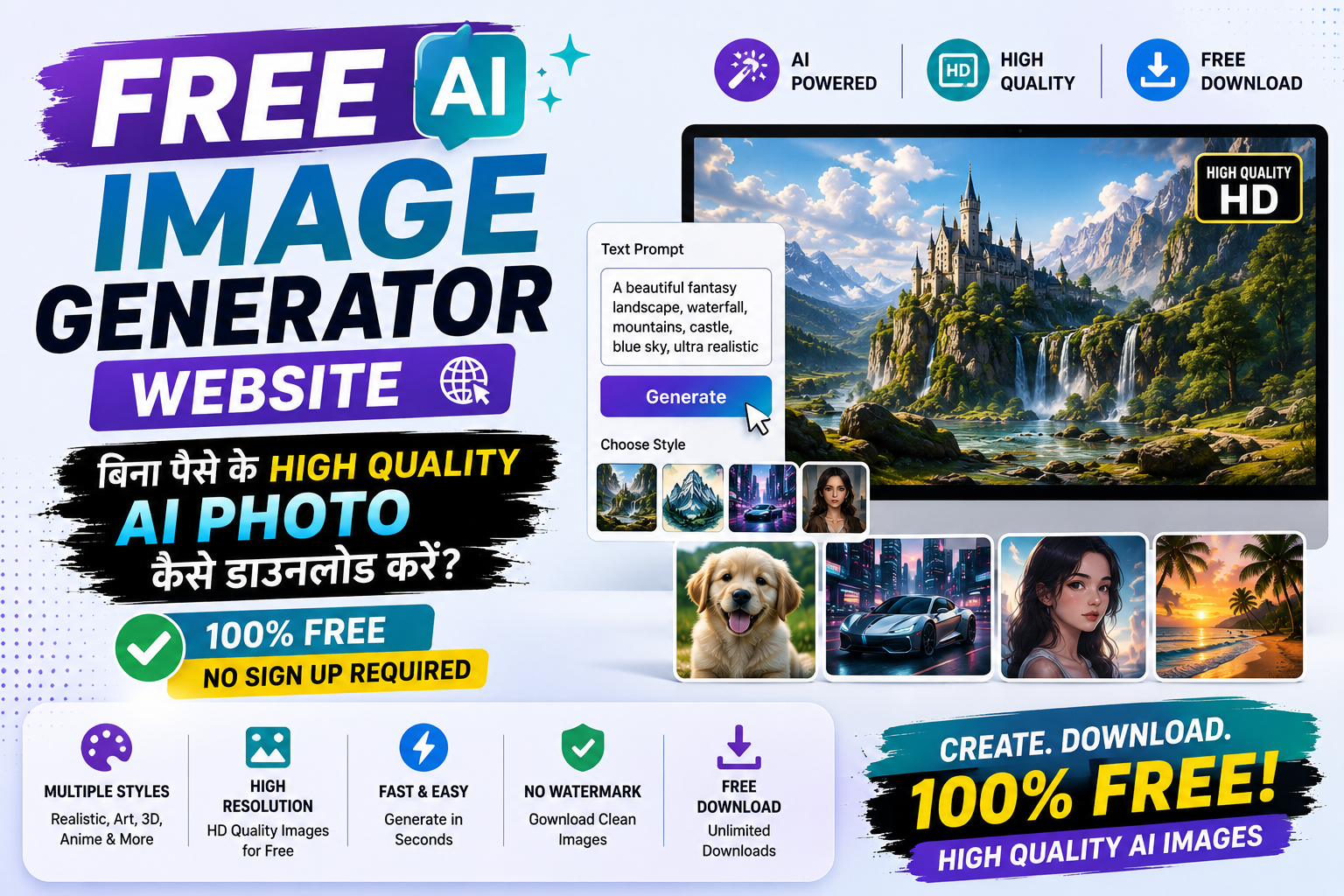 Free AI Image Generator Website: बिना पैसे के High Quality AI Photo कैसे डाउनलोड करें?